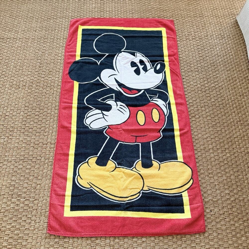 Vintage Disney Mickey Mouse Beach Towel 27” X 51” 100% Cotton